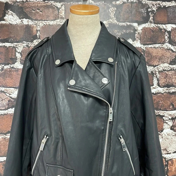 Eloquii Faux Leather Jacket Moto Zipper Belt Black Size 10 - Picture 8 of 14